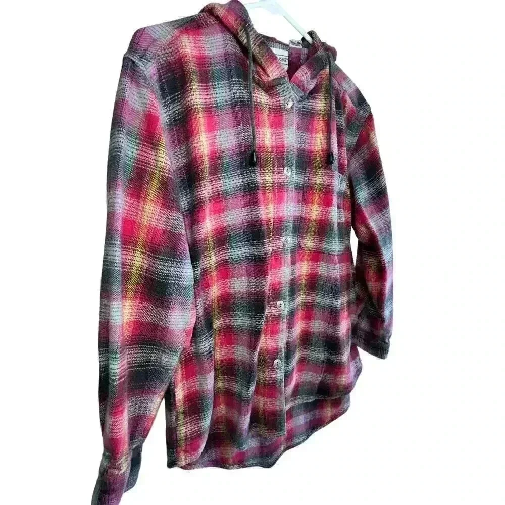 Fashion Passport Women’s‎ Cotton Pink Button-up Hooded Flannel Medium - Picture 2 of 5